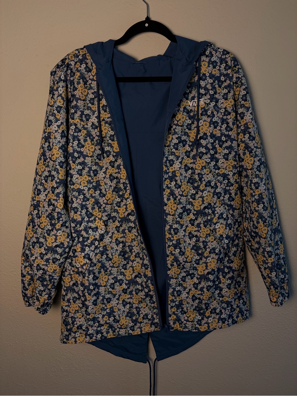 Vans Navy Floral Hooded Utility Jacket with Yellow Accents